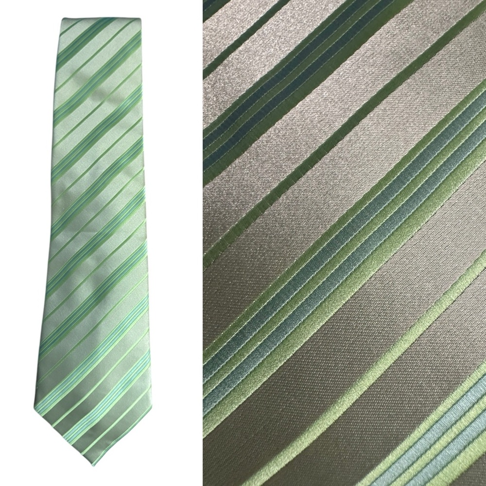 Laurant Bennet Milano Elegant Green Striped Men's Tie